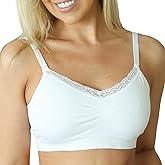 V-Neck Seamless Bra with Lace Trim, Full Coverage Wireless Bras for Women, Adjustable Straps