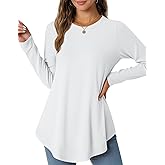 JUSTFASHIONNOW Womens Long Sleeve Shirts Crew Neck Casual Basic Blouse Flowy Loose Tunic Tops Fall Fashion 2025