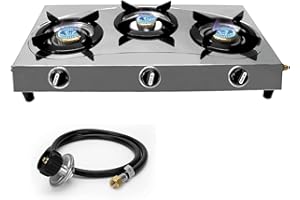 SONRET 3 Burner Propane Stove -Stainless Steel RV Cooktop Camping Stove - Portable Propane Stove Gas Burners For Cooking Outdoor Grilling Kitchen-With Hose & Regulator Gas Burners for Cooking Indoor……