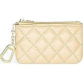WOZEAH Leather Coin Purse Quilted Wallets for Women Men Portable Small Keychain Wallet Pouch Change Card Holder with Zipper(A-Quilted Light Brown)