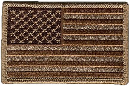 [Single Count] Custom and Unique (3 x 2 Inches) "Patriotic" Stars And Stripes National U.S.A Flag Iron On Embroidered Applique Patch {Bronze Colored}