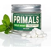 PRIMALS Fluoride-Free Toothpaste Tablets - Nano Hydroxyapatite - Zero Artificial Flavors or Plastic - Remineralizes & Whitens Teeth - 60 Count (1 Month Supply)