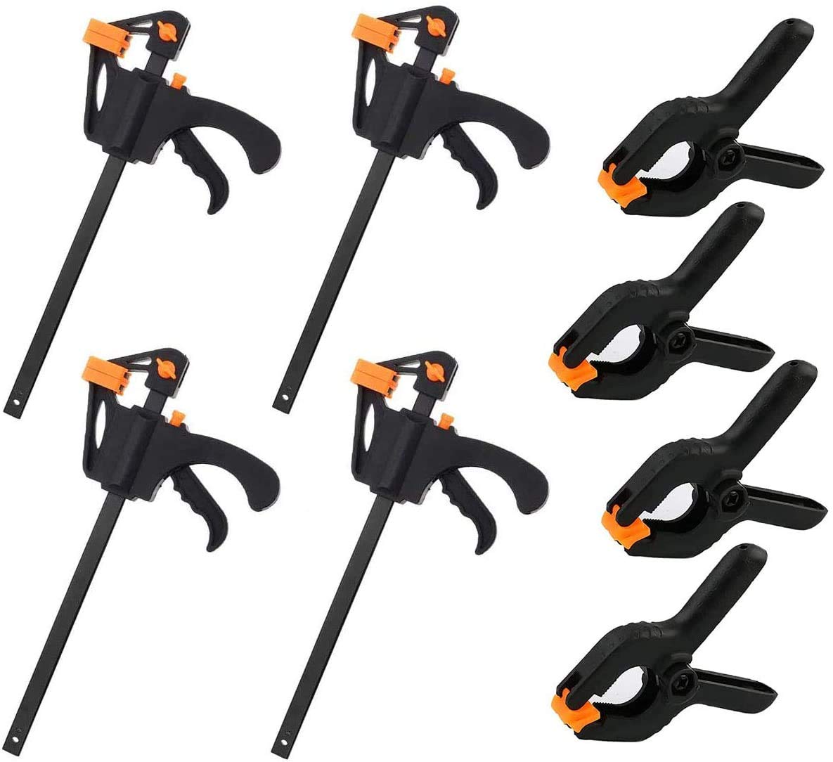 8Pcs Clamps Set, 4 Inch Quick Grip Heavy Duty Nylon Spring Ratchet Bar Clamps for Woodworking