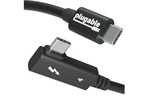 Plugable Thunderbolt 4 Cable Right Angle 40Gbps with 240W EPR Charging, 8K Display, Intel Certified 2.6 Feet (80CM) Compatibl