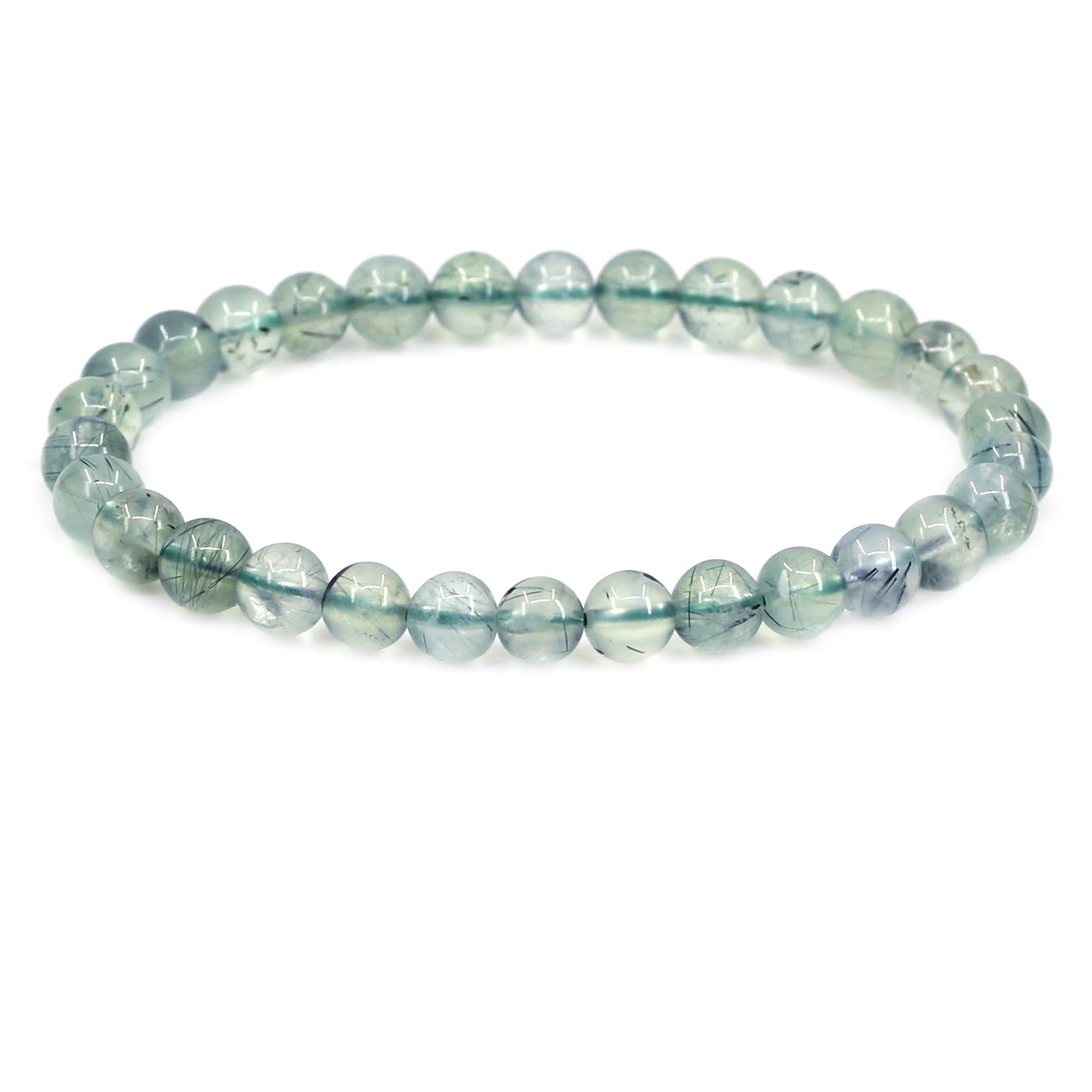 CHENYUE Natural A Prehnite Gemstone 6mm Round Beads Stretch Bracelet 7 Inch