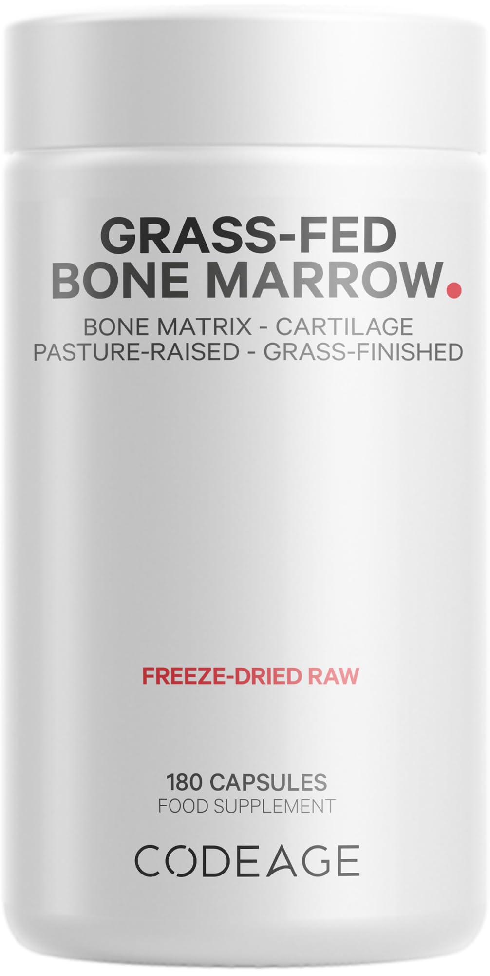 Codeage Grass Fed Bone Marrow, Full Spectrum Whole Bone Extract, Cold Processed Pasture Raised, Non GMO, 180 Capsules