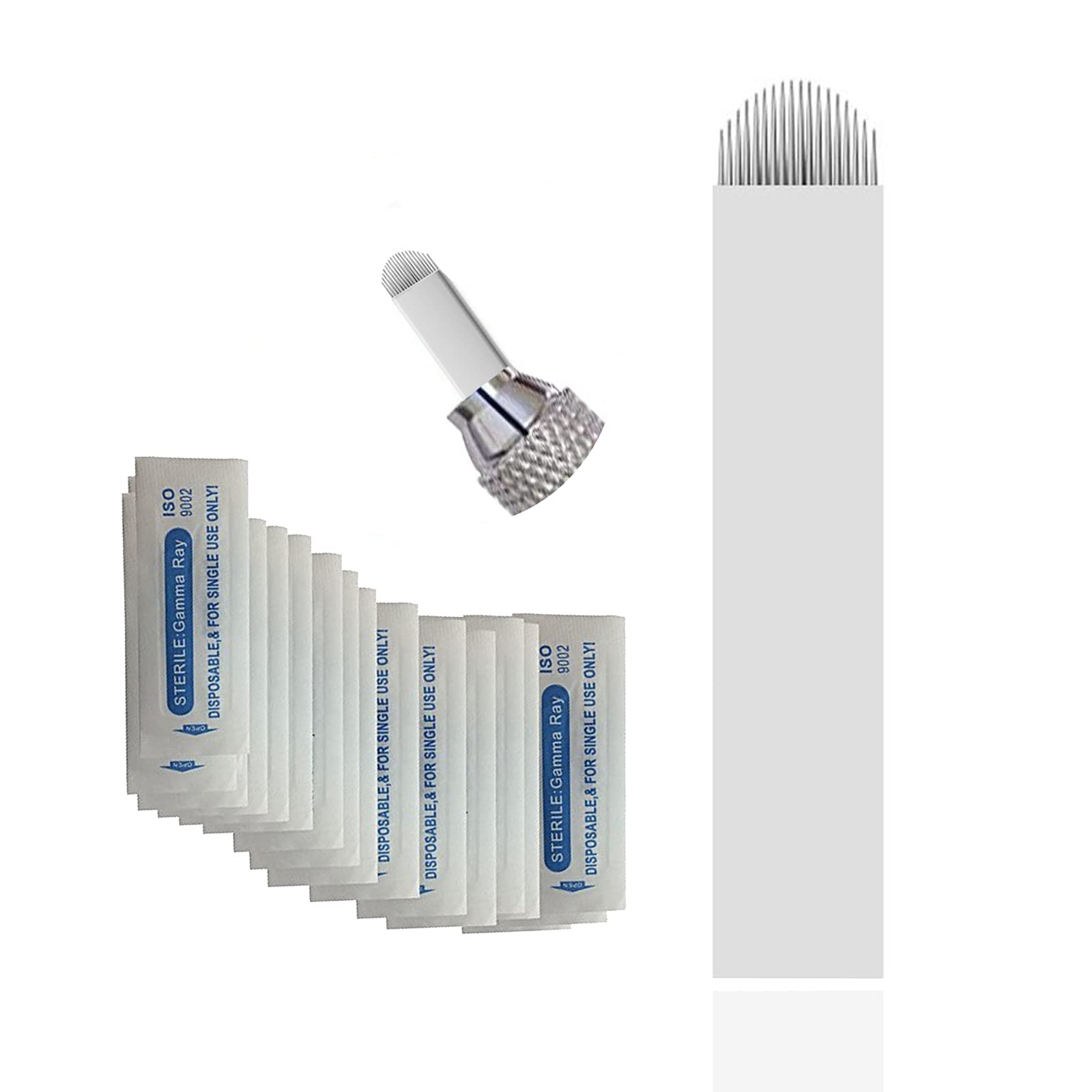 Pinkiou Eyebrow Tattoo Needles Disposable Microblading Needles Curved Embroidery Arc Blades (R18)