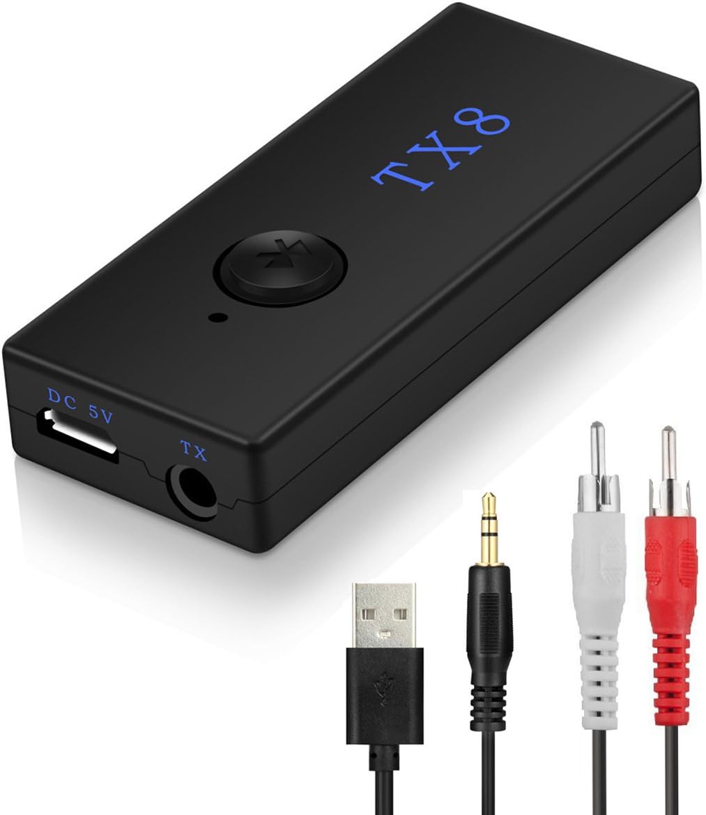 Bluetooth Transmitter RCA Input 3.5mm Audio Stereo Bluetooth Transmitter for TV,Speaker,Headphone,PC,CD Player,MP3/4 Laptop Computer Home Music System,Built-in Battery