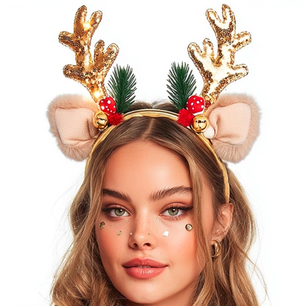 Unicra Christmas Headbands Reindeer Antlers Hair Band Xmas Holiday Hair Accessories for Women and Adults (Gold)