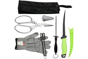 SYMI SMMR 7PCS Fishing Knife Set, Fish Cleaning Kit, Filet Knife for Fish, Fish Scale Cleaning Brush, Multi-Functional Scissors, Gloves, Fishbone Tweezers, Storage Bag,Fishing Accessories,Fishing Tool Kit