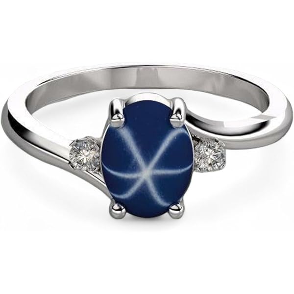 Bague En Argent 925 Saphir étoile Bleu Cabochon Ovale 7x5mm - Style Vintage Artisanal