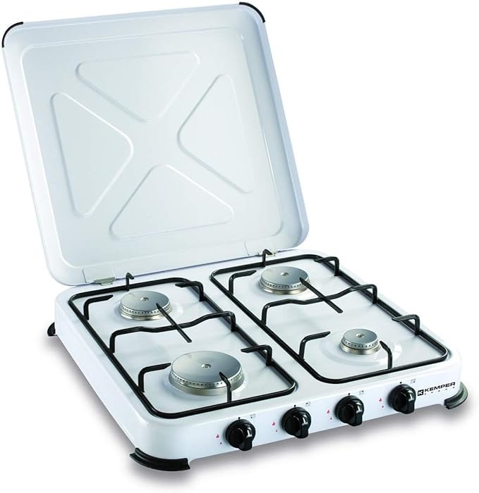 Plaque de cuisson gaz portable 4 feux kemper 4650 W blanc laqué