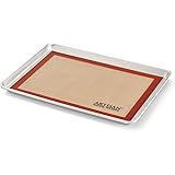 Artisan 2-Piece Professional Baking Set with Half-Size Cookie Sheet Pan and Silicone Baking Mat with Red Border