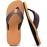 Erhuoxz Men's Leather Flip Flops with Arch Support Walking Thong Platform sandals Slip On Indoor Outdoor.