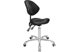 Kaleurrier Ergonomic Rolling Swivel Saddle Stool with Wheels - Hydraulic Lifting Height Adjustable Saddle Chairs for Clinic Hair Salon Lab Office Drafting Chairs (Black, with Back)