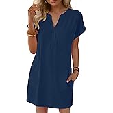ANRABESS Summer Dresses for Women Casual V Neck Short Sleeve Mini Tshirt Dress 2026 Loose Fit Beach Vacation Shift Sundress