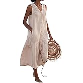 chouyatou Women's Summer Sleeveless Button Down Cotton Tank Dress Loose A-Line Tiered Tunic Beach Dress