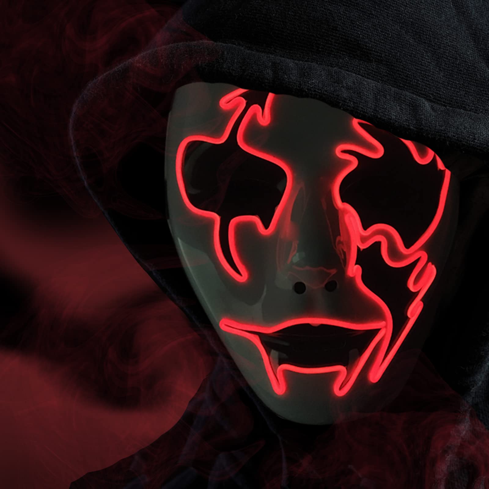 Photo 1 of **UNTESTED TAKES 2 AA BATTERIES*** Wetufin Halloween Purge Mask Led Light Up Mask Scary Mask Glow Mask EL Wire LED Mask for Festival Party Gifts Couple Mask, Purge Mask for Kids Man Woman Adult, Red