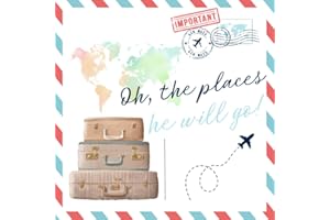 Oh The Places He Will Go: Baby Shower Guest Book Travel Adventure Themed Boy + BONUS Gift Tracker Log and Keepsake Pages | Wishes for Baby and Advice for Parents Sign-In