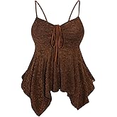 BEAUDRM Women's Plus Size Textured Camisole Sleeveless Tie Front Ruched Ruffle Peplum Babydoll Cami Top
