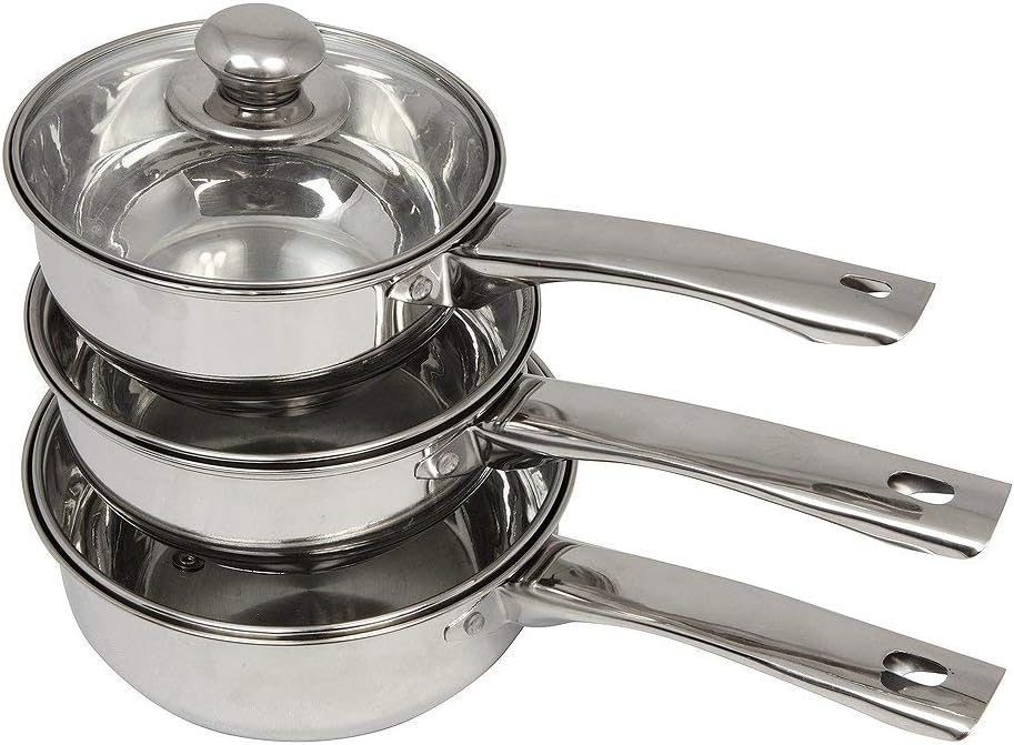 Premier Housewares Stainless Steel Saucepan Set, 3 Piece Set including Glass Lids, Silver, H14 x W40 x D26cm - Image 3