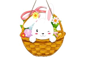 Hohomark Easter Door Decorations,Easter Bunny Basket Door Sign Easter Door Hanger Signs for Wall Door Home Indoor Outdoor Spring Decor Supplies 13.5x11.7x0.2inch Multicolor