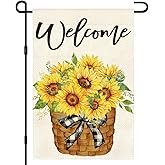 Spring Sunflower Garden Flag 12x18 Inch Double Sided, Welcome Yard Flag for Outside, Burlap Holiday Yard Outdoor Decorative Flag for Home Garden Porch lawn