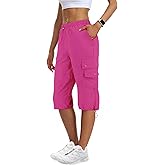 Sweetmoon Hiking Capri Cargo Pants Women Baggy Low Rise Lightweight Summer Outdoor Casual Loose Style with 6 Pockets