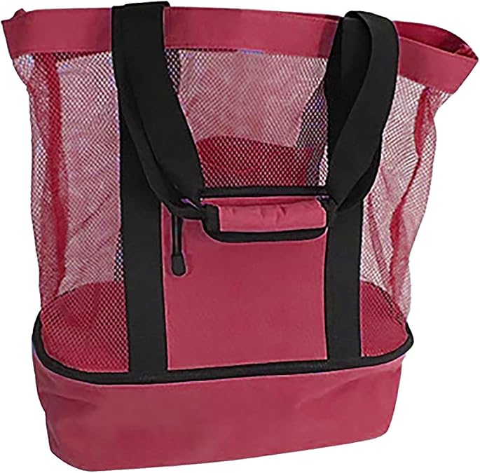 Large Zippered Mesh Beach Bag，Foldable Beach Bag With Insulated