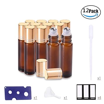 Ätherische Öle Roller Flaschen Braun Bernstein Glasflaschen Edelstahl Roller Bällen 10ml mit für aromaöl und duftöl nachfüllb