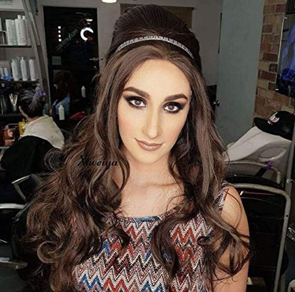 Xiweiya Brown Wig, Synthetic Lace Front Wig, Heat Resistant, Wavy, 24" Long, Medium Cap Size