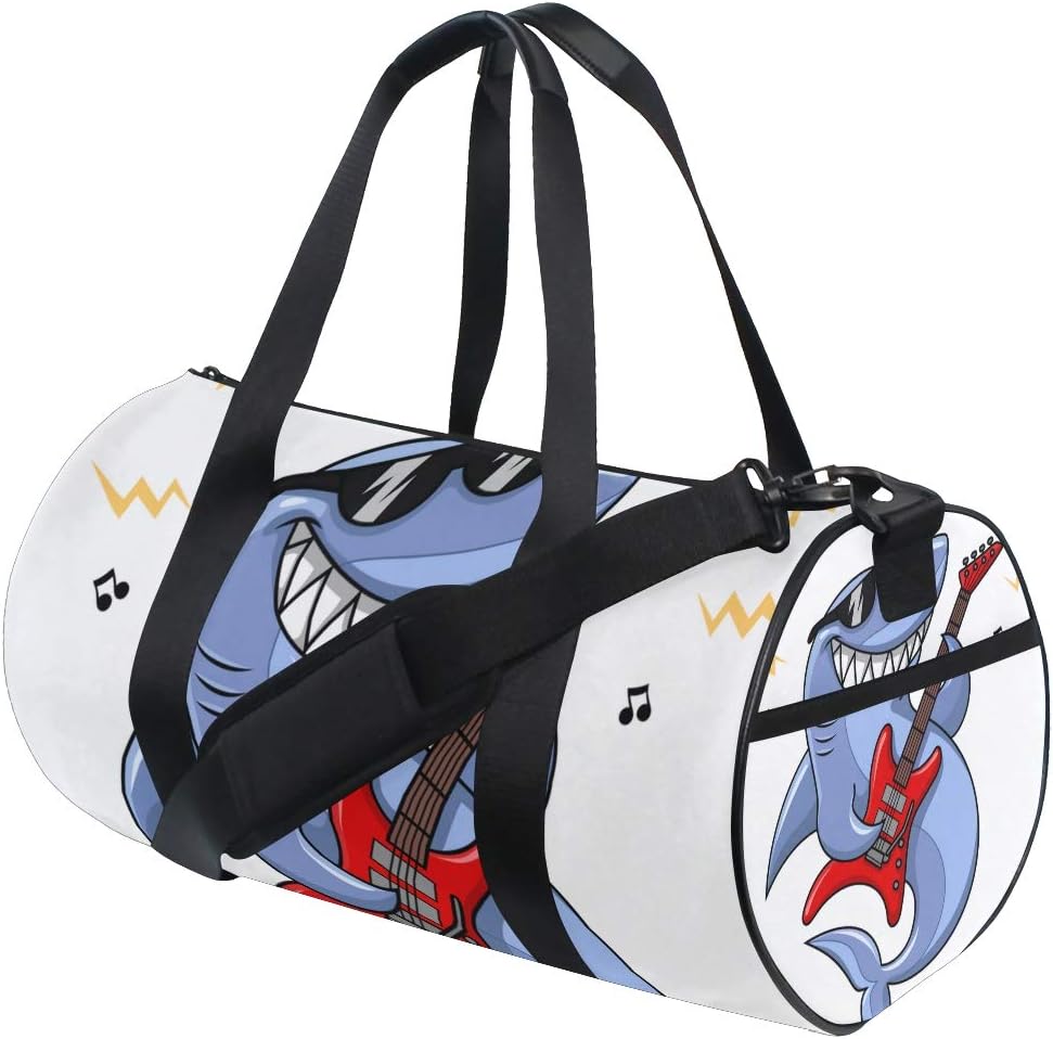 ADONINELP Travel Duffel Bag,Lightweight Durable Designed Gym Sports Bag Fashion Print Weekender Bag Large,Cartoon Shark Sunglasses Electric Guitar Vector