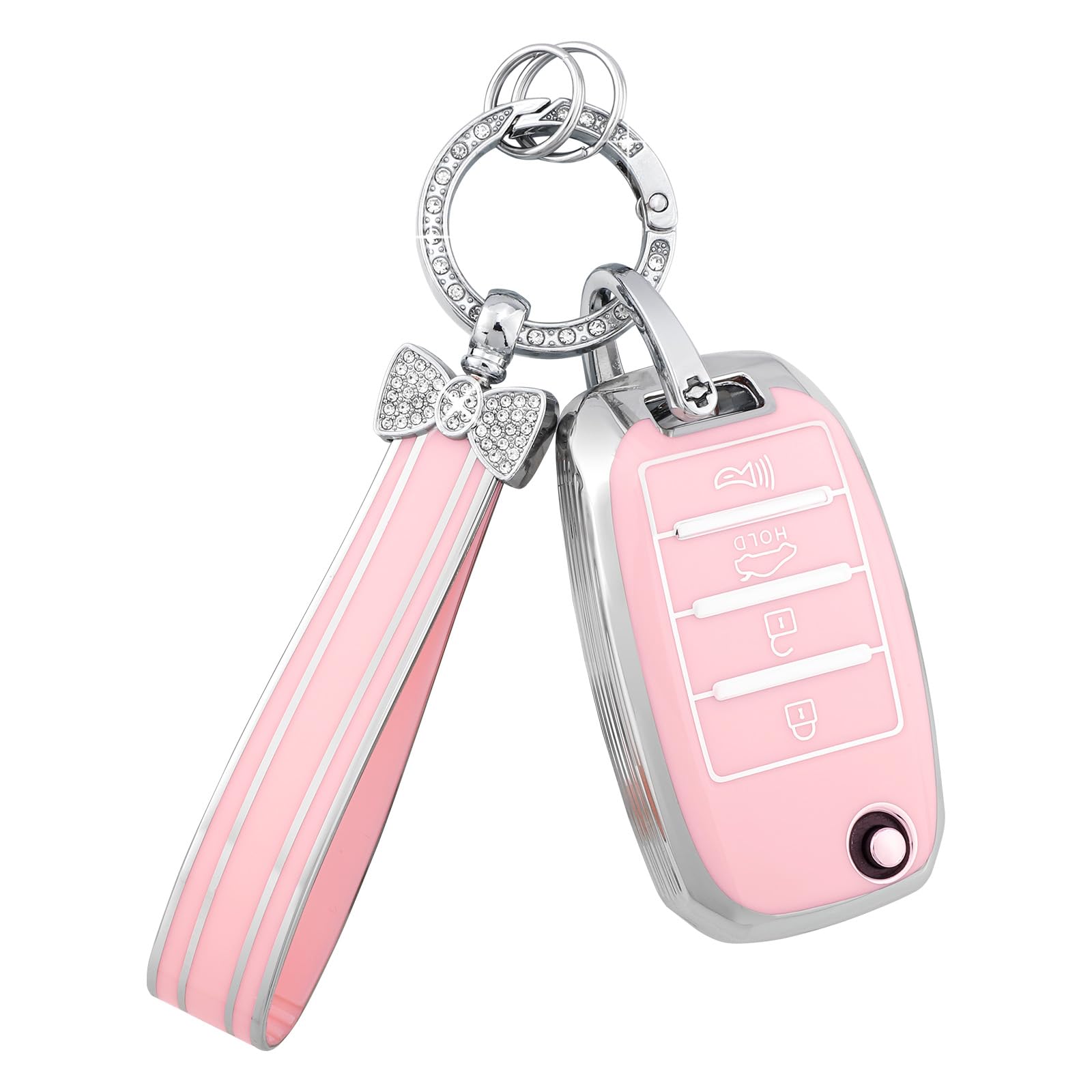 Photo 1 of PIFOOG Pink Key Fob Cover for Kia Soul Sorento Optima Sportage Rio Forte NIRO Accessories Bling Car Keychain 4 Buttons Keys Case Shell Full Protector Covers Girly Women TPU