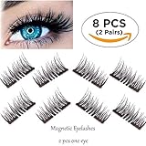 New Magnetic False Eyelashes-Ultra Thin 3D Fiber Reusable Extension Perfect for Deep Set Eyes & Round Eyes (8 Pairs Short Dual Magnetic Eyelashes)
