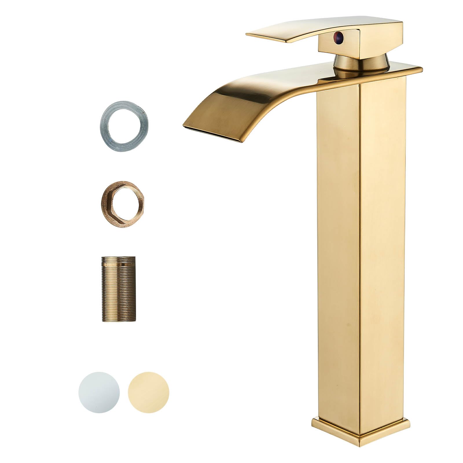 Onyzpily Basin Tap High Arc Tall Basin Mixer tap Commercial 1-Hole Brass Single Lever Deck Mounted,Gold Finish