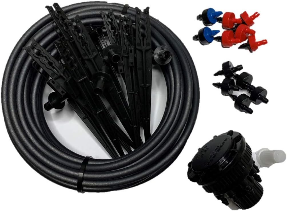 Fairhaven Home Drip Irrigation Conversion Kit, 1/2" Riser to Pressure Regulated 9 Port Drip Manifold with 12 Emitters and 25 Feet of 1/4" Tubing, Raised Garden & Flower Beds