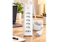 Extensão Elétrica 5 Tomadas, 2 USB-A e 2 USB-C, Filtro de Linha, 3 Pinos 10A e 20A, 2 Metros, Interruptor Liga e Desliga com Indicador LED, Proteção Contra Sobrecarga, Bivolt, Branca