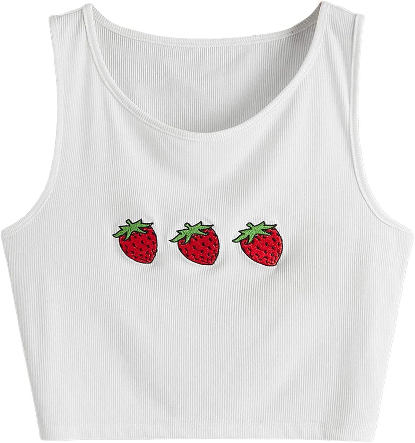 SheIn Women's Strawberry Embroidery Sleeveless Crop Tank Tops Strappy Scoop Neck Vest at Amazon 