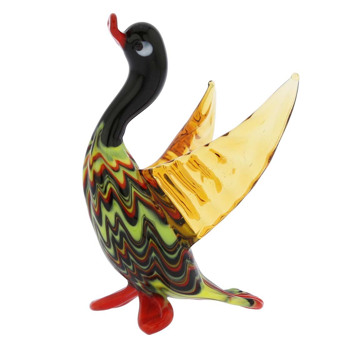 Glass Of Venice Murano Glass Duck Figurine Italian Blown Glass Black With Multicolor Decoration