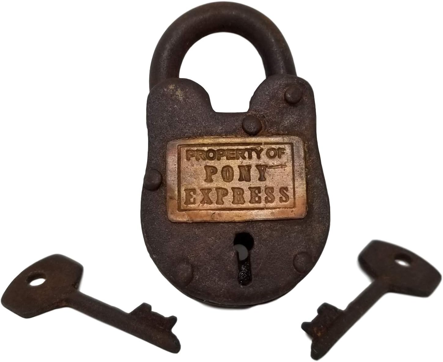 Pony Express Cast Iron Lock Rusty Antique Finish With Brass Tag Old 