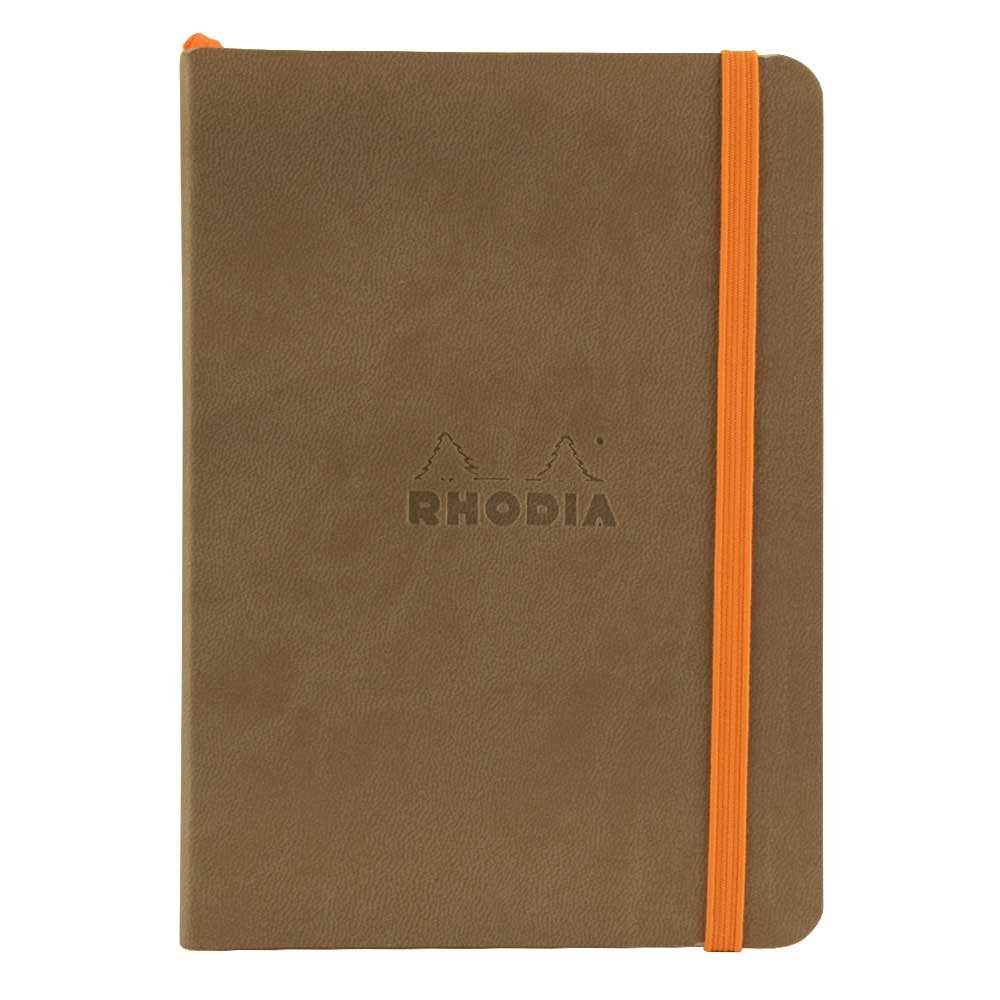 RHODIA 117354C - Soft Taupe Notebook - A6 - Dotted Dot - 144 pages - Clairefontaine Ivory Paper 90 g/m - Bookmark, Elastic Closure - Faux Leather Cover - Rhodiarama Collection