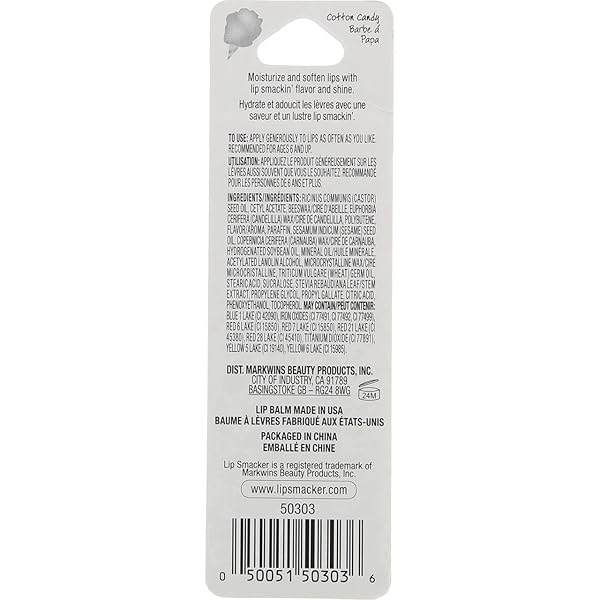 LIP SMACKER FLAVORED LIP BALM, FLAVORED MOISTURIZING, SMOOTHING SOFT SHINE, HYDRATING & PROTECTING FUN TASTY FLAVORS, CRUELTY-FREE & VEGAN – COTTON CANDY