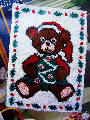 CHRISTMAS HOLIDAY TEDDY BEAR 18x24 Latch Hook Kit XR67 National Yarn Crafts