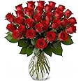 25 Red Roses in a vase | Arabella Bouquets | Real Fresh Flowers for Delivery, Gift for Birthday, Congratulations, Anniversary, Thank You, Mother's Day