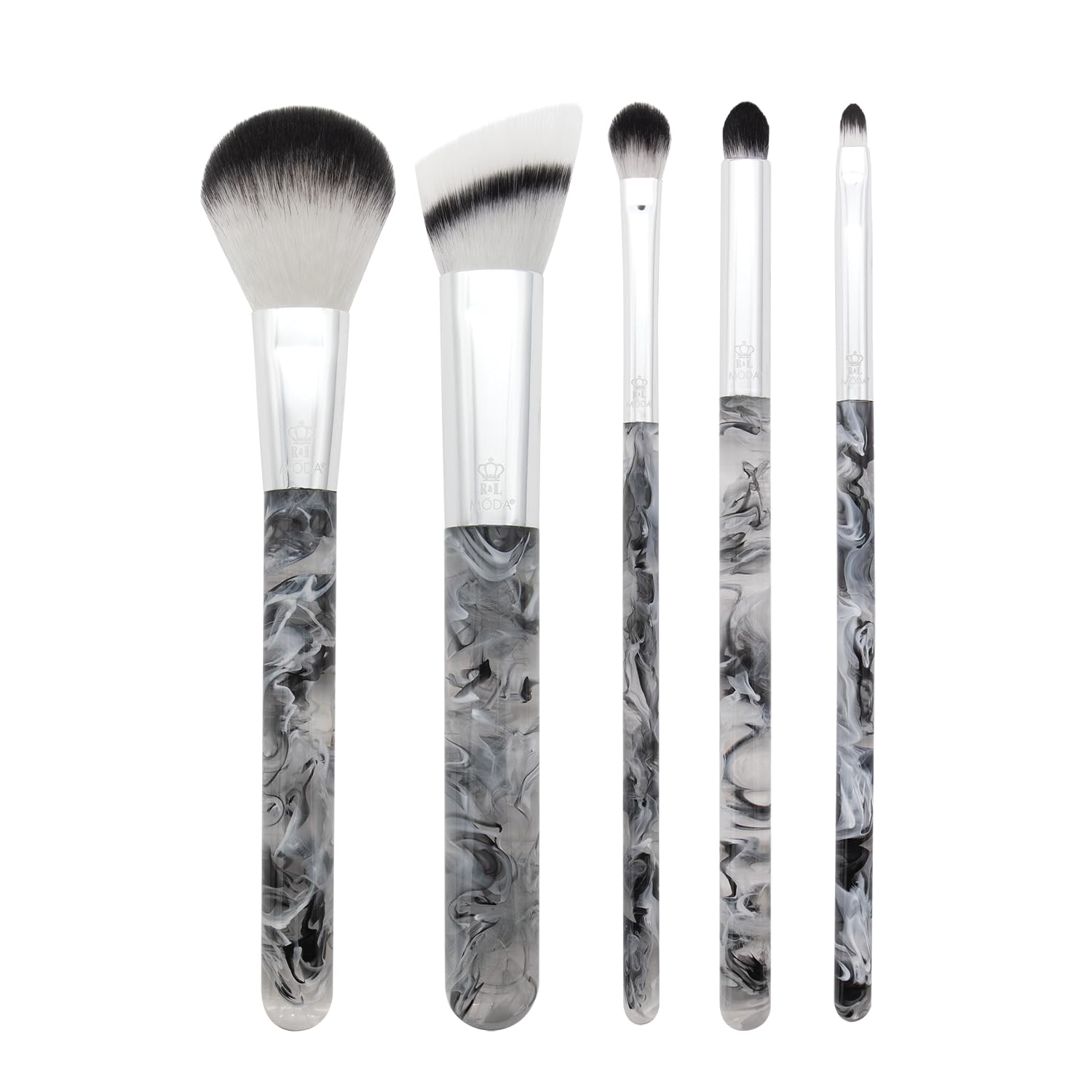 MODA Smoke Show, 5pc Full Face Makeup Brush Set, Includes - Powder, Blender, Shader, Smoky Eye & Lip Brushes, Black