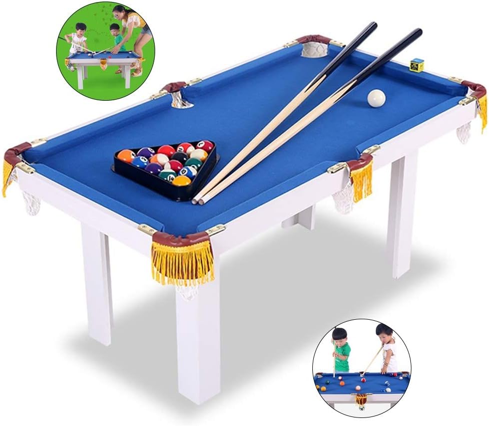 Children's Folding Large Billiard Table American Fancy Tabletop Pool Table Indoor Cool Games Mini Black 8 Boy Girl Toy Birthday Gift (Color : Blue and White, Size : 914354cm)