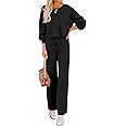 Ekouaer Knit Lounge Sets for Women 2 Piece Cozy Long Sleeve Pullover Sweater Top and Wide Leg Pants Set Pajamas Outfits