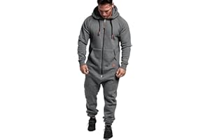 WUAI-MEN WUAI Onesie Men's Hooded Jumpsuit Zip Up One Piece Pajamas Playsuit Jogger Sweatsuit Overall Romper