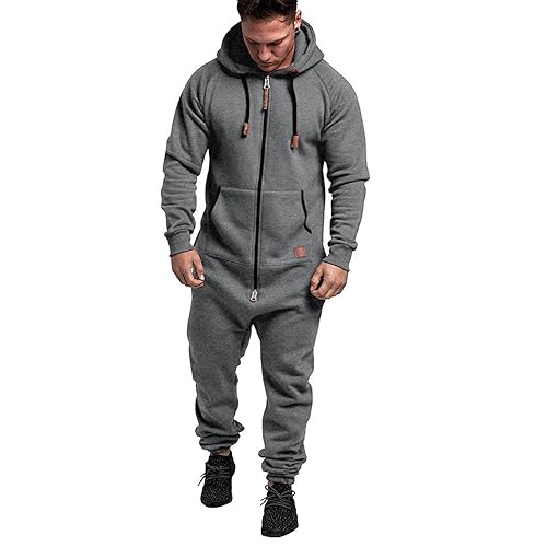 WUAI Onesie Men's Hooded Jumpsuit Zip Up One Piece Pajamas