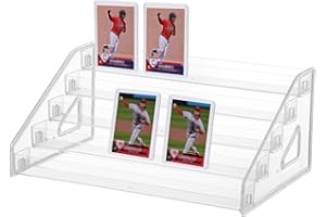 JOYHUATRADE 5-Tiered Trading Card Display Holder, Clear Plastic Tabletop Display Rack Holds 20 Sheets, Ideal for Baseball, Basketball, Football Sports Cards, 12.3 x 8.4 x 5.3 Inch